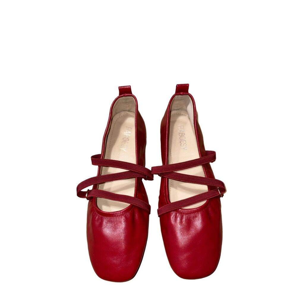 Raboesy Red Cross Straps Foldable Ballet Flats   Size: 255/ US 9
